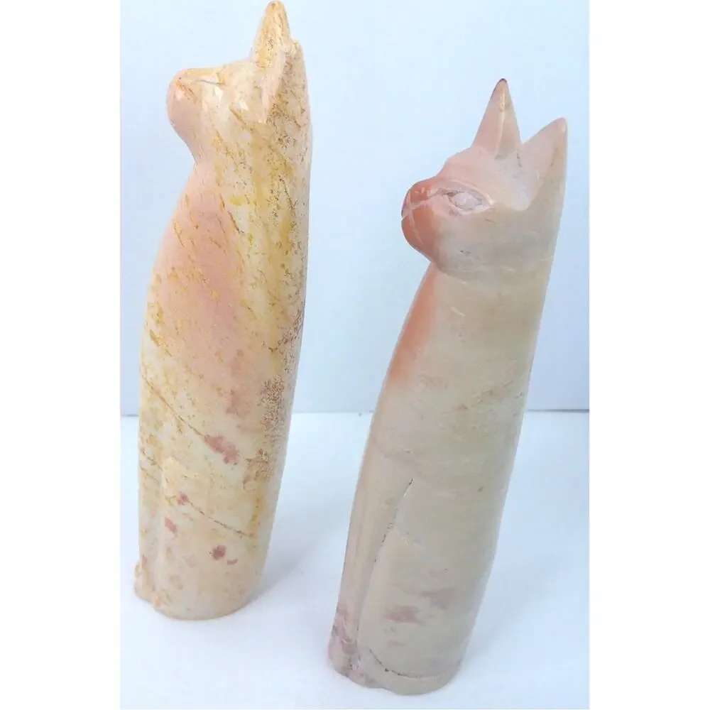 Vintage Tall Cat Soapstone Figurines Handmade Kenya Set of 2